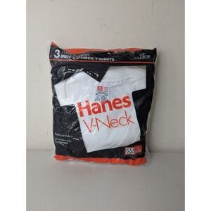 Hanes V-Neck White T-Shirts 3 Pack Vintage Men's Size X-Large Made In USA 1994